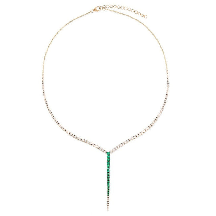 Emerald Black Diamond Lariat Necklace in 14K Gold