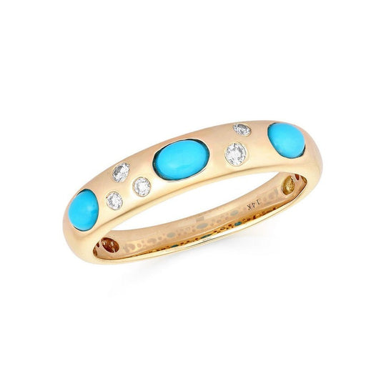 Minimalist Turquoise Polished Diamond Ring in 14K Yellow Gold