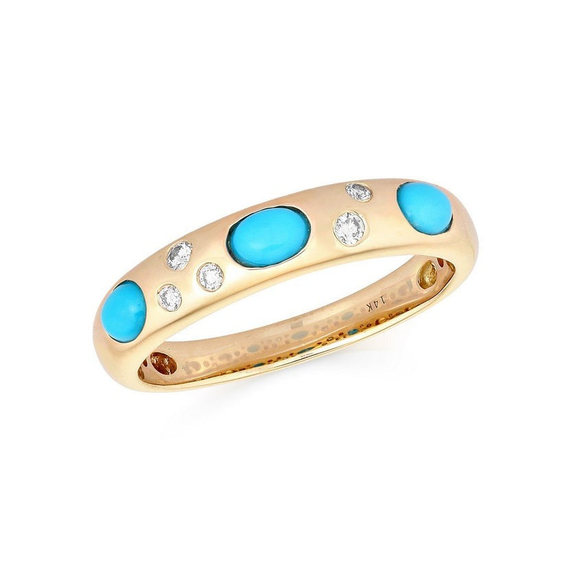 Minimalist Turquoise Polished Diamond Ring in 14K Yellow Gold
