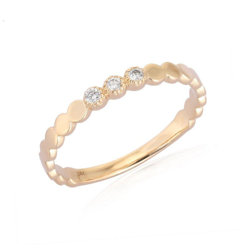 Beaded Trio Diamond Accents Band Ring in 14K Yellow Gold