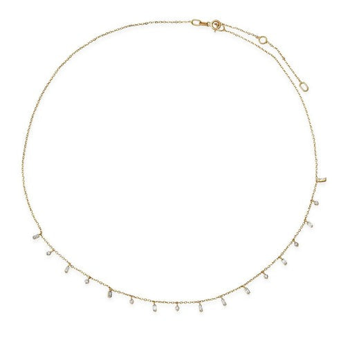 Baguette Round Diamond Dangling Necklace in 14K Yellow Gold
