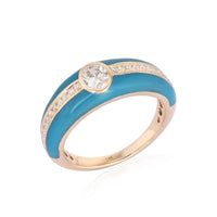 Turquoise Round Diamond Center Pave Enamel Ring in 14K Gold
