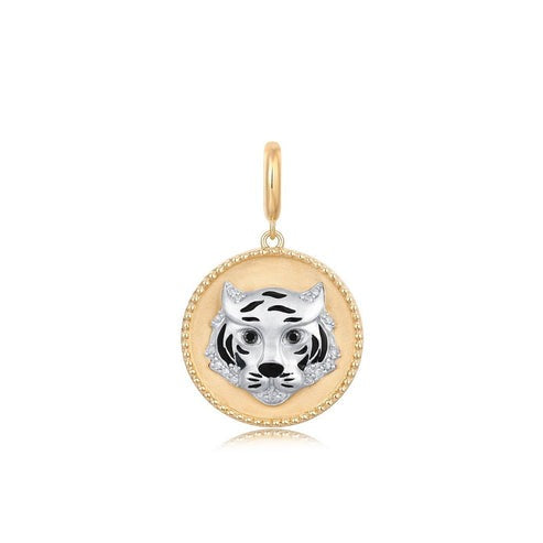 Tiger Medallion Pendant Necklace in 14K Yellow Gold