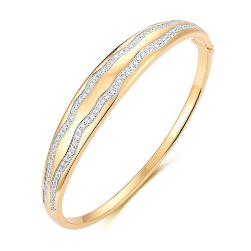 106 Dual Diamond Wave Design 14K (or 18k upon request) Yellow Gold Bangle Bracelet