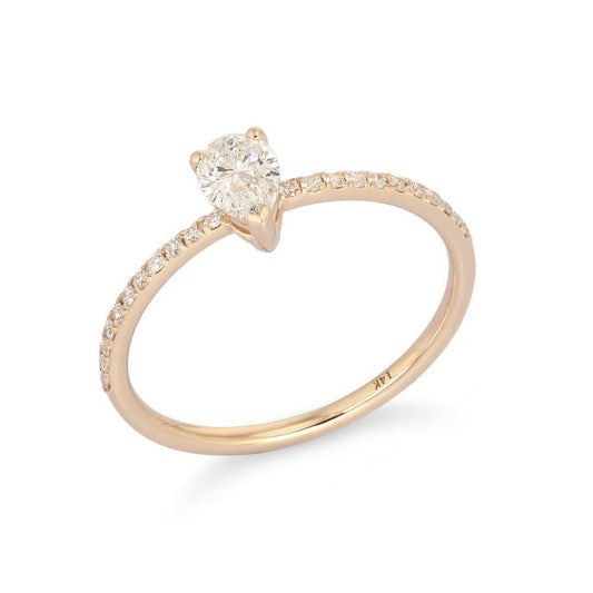 Delicate Solitaire Pear Diamond Ring in 14K Rose Gold