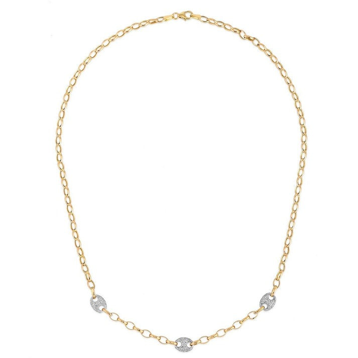 Three Grip 14K (or 18k upon request) Yellow Gold Diamond Link Necklace