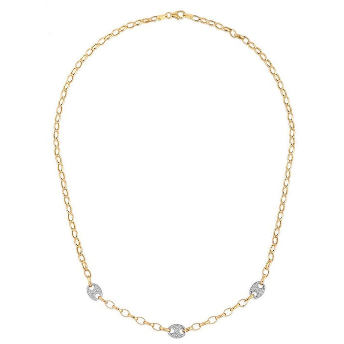 Three Grip 14K (or 18k upon request) Yellow Gold Diamond Link Necklace