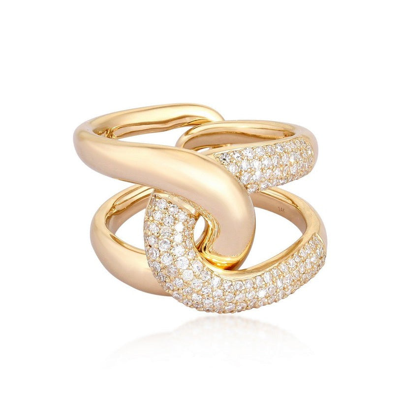 Blue Sapphire Glam Diamond Ring in 14K Yellow Gold