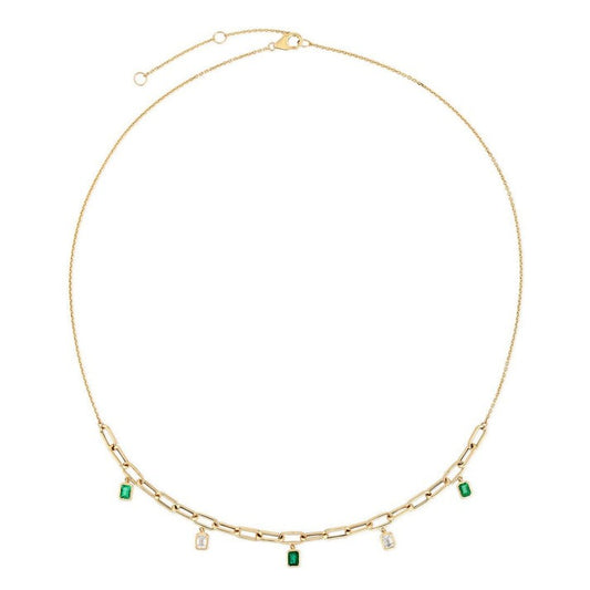 Exquisite Diamond Charm Station Necklace in 14K Yellow Gold