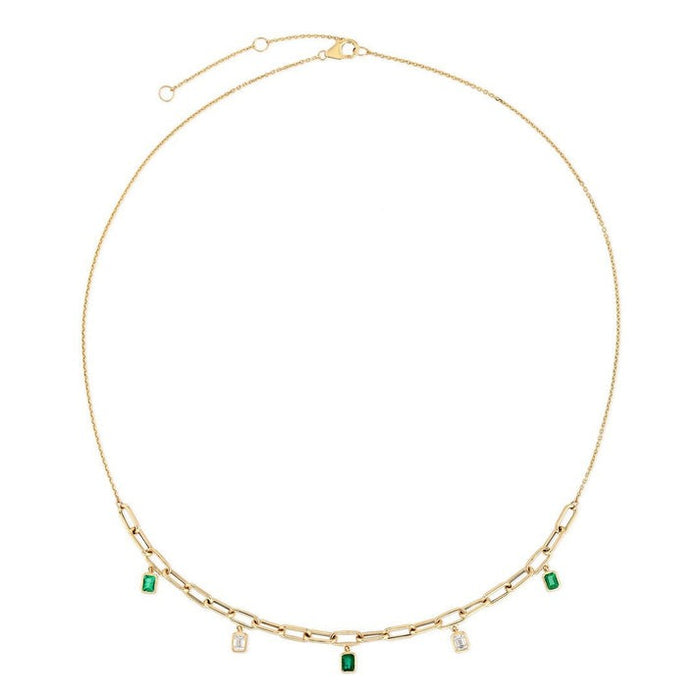 Exquisite Diamond Charm Station Necklace in 14K Yellow Gold