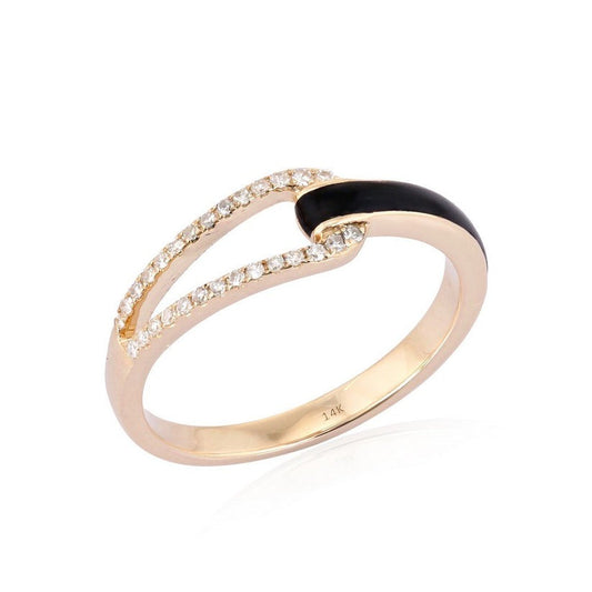 Diamond Ivory Enamel Open Wrap Ring in 14K Yellow Gold