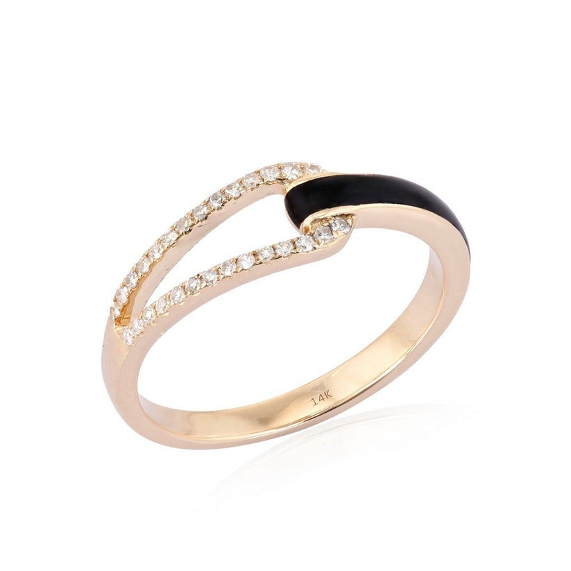 Diamond Ivory Enamel Open Wrap Ring in 14K Yellow Gold