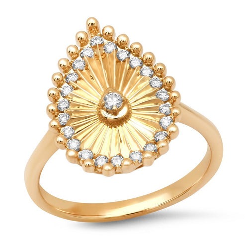 Oval Shape Diamond Signet Ring in 14K Yellow Gold