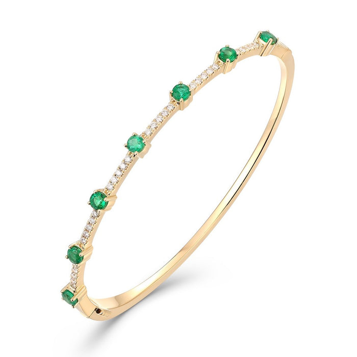 Emerald Diamond Bangle Bracelet in 14K Yellow Gold