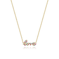 Love Script Pave Sapphire Necklace in 14K Yellow Gold