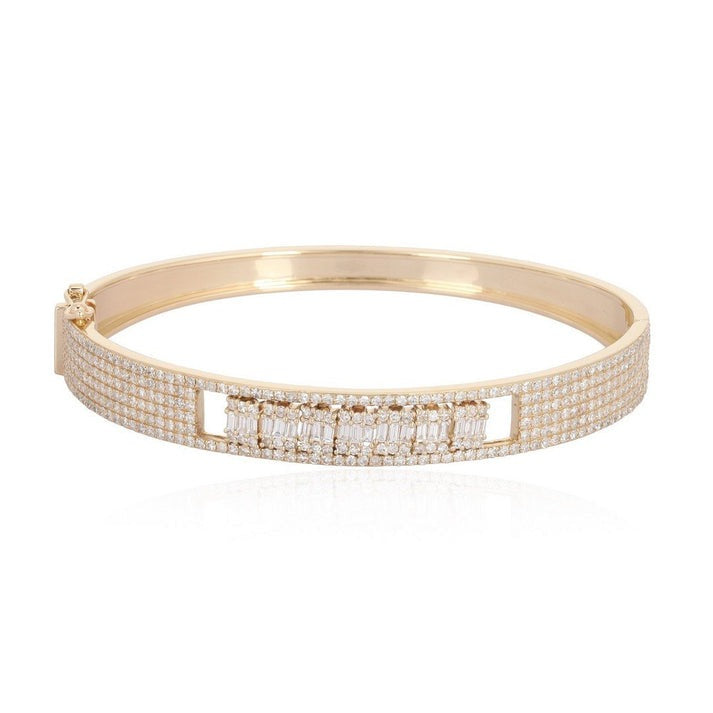 Boho Vintage Diamond Bangle Bracelet in 14K Yellow Gold