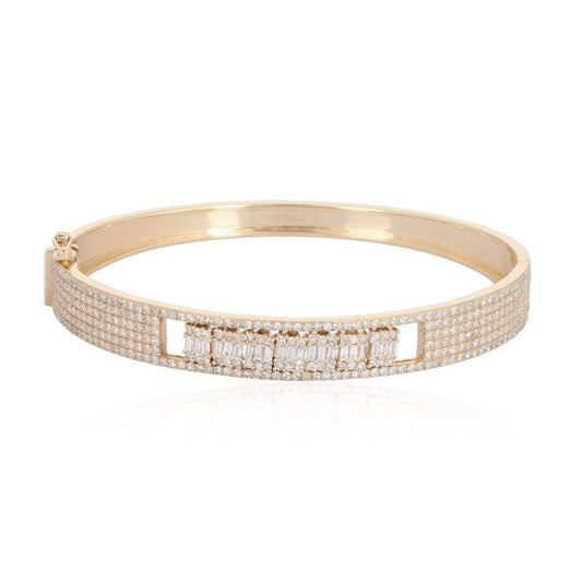 Boho Vintage Diamond Bangle Bracelet in 14K Yellow Gold