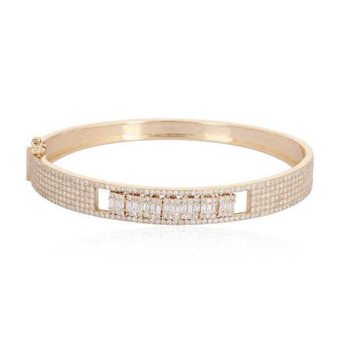 Boho Vintage Diamond Bangle Bracelet in 14K Yellow Gold