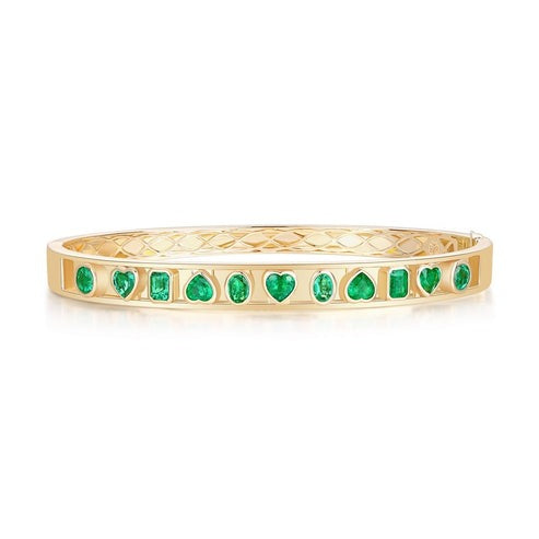 Brilliant Gemstones Bangle Bracelet in 14K Yellow Gold