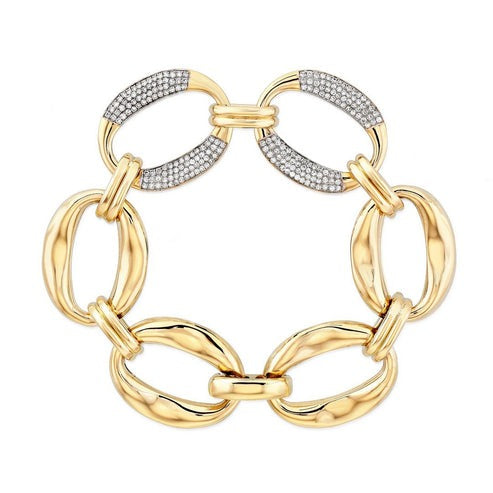 Bold Oval Link Pave Bracelet in 14K Yellow Gold