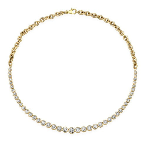 Round Brilliant Diamond 14K (18K Custom) Yellow Gold Tennis Necklace