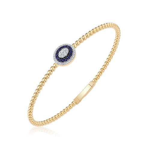 Oval Centerpiece Beaded Bangle Bracelet in 14K Gold
