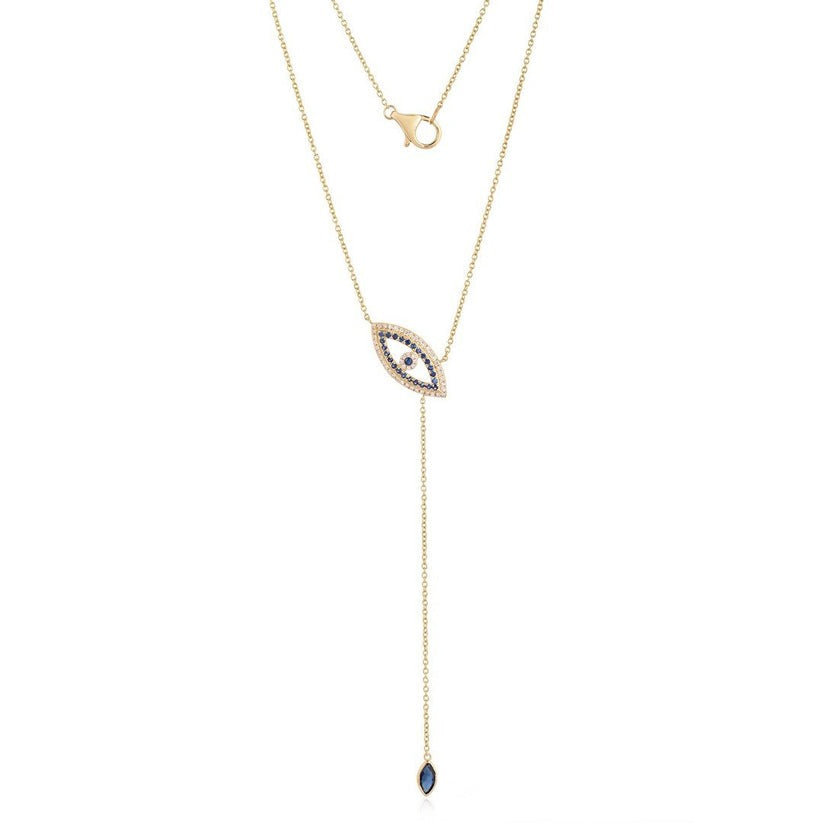 Diamond Eye Shape Lariat Necklace in 14K Yellow Gold