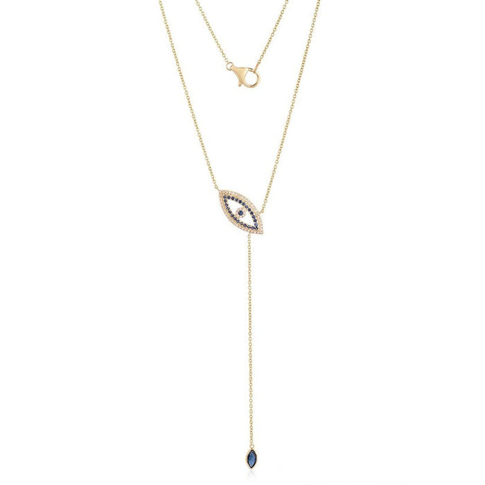 Diamond Eye Shape Lariat Necklace in 14K Yellow Gold