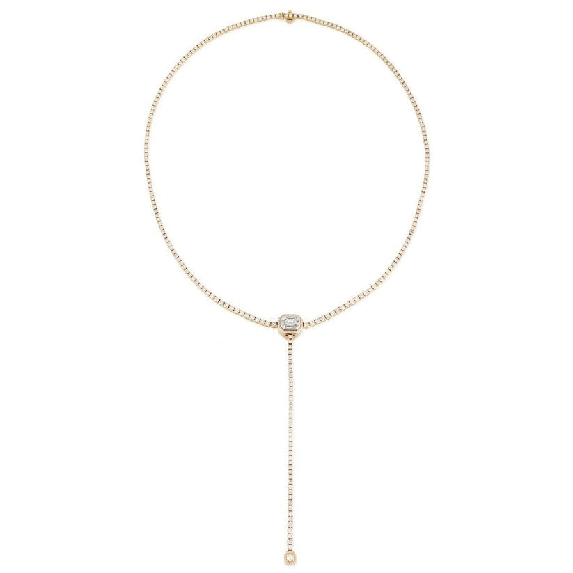 Adjustable Emerald Cut Diamond Lariat Necklace in 14K Yellow Gold