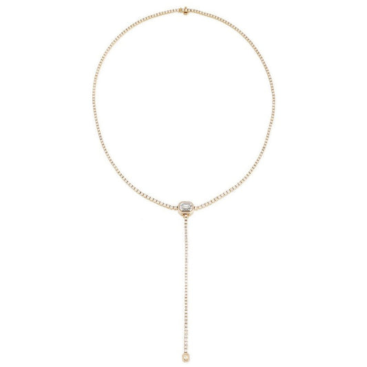 Adjustable Emerald Cut Diamond Lariat Necklace in 14K Yellow Gold