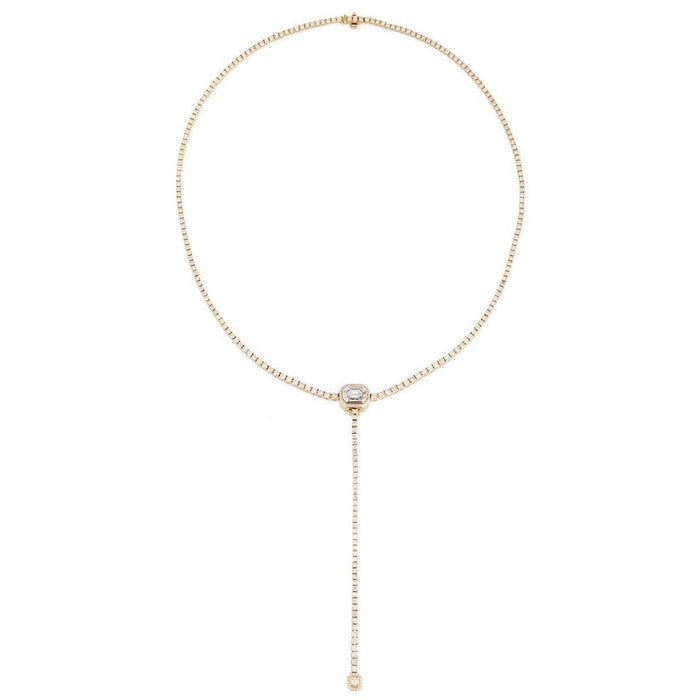 Adjustable Emerald Cut Diamond Lariat Necklace in 14K Yellow Gold