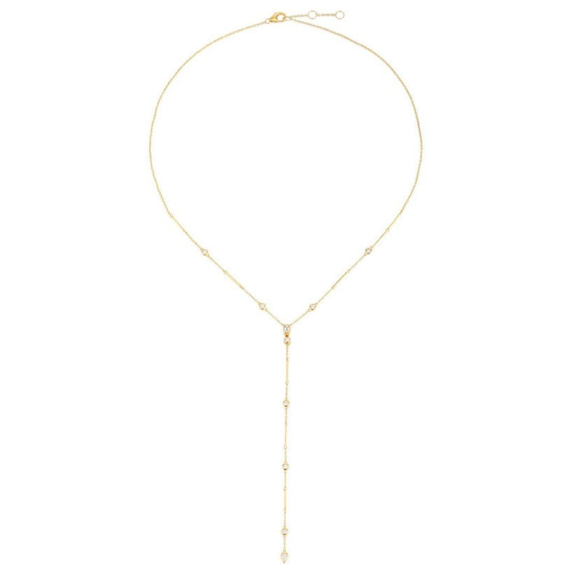 Diamond Delicate Bezel Drop Lariat Necklace in 14K Yellow Gold