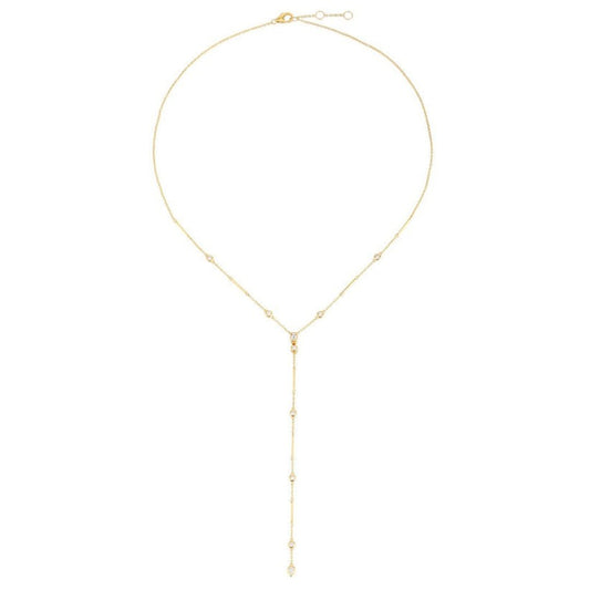 Diamond Delicate Bezel Drop Lariat Necklace in 14K Yellow Gold