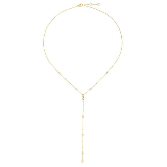 Diamond Delicate Bezel Drop Lariat Necklace in 14K Yellow Gold