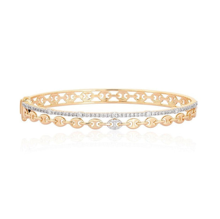 Motif Bangle Chain Diamond Pave Bracelet in 14K Gold