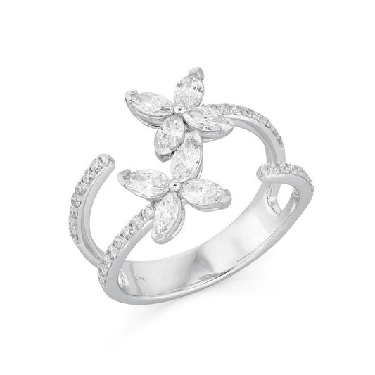 Floral Ring Marquise Diamond Ring in 14K White Gold