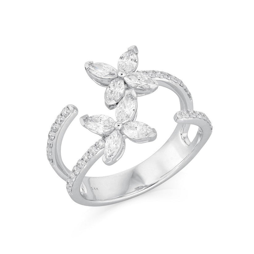 Floral Ring Marquise Diamond Ring in 14K White Gold