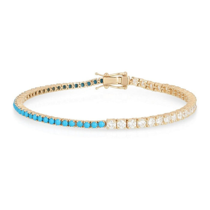 Attractive Turquoise Diamond Tennis Bracelet in 14K Yellow Gold