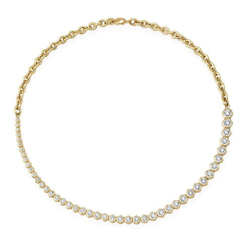 Diamond Haloed Link Necklace in 14K Yellow Gold