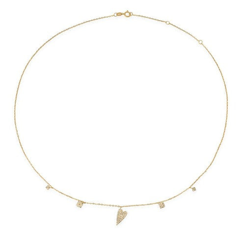 Asymmetrical Diamond Heart Necklace in 14K Yellow Gold
