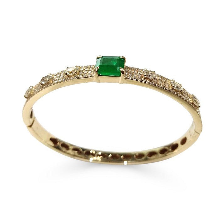 Emerald Cut Green Bangle Bracelet in 14K Yellow Gold