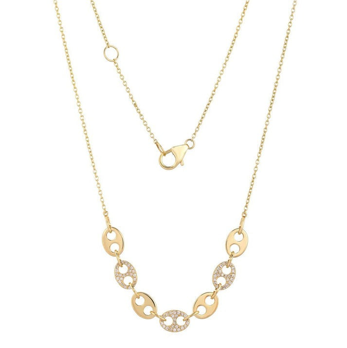 Gold Circle Link Diamond Accent Necklace in 14K Yellow Gold