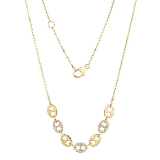 Gold Circle Link Diamond Accent Necklace in 14K Yellow Gold