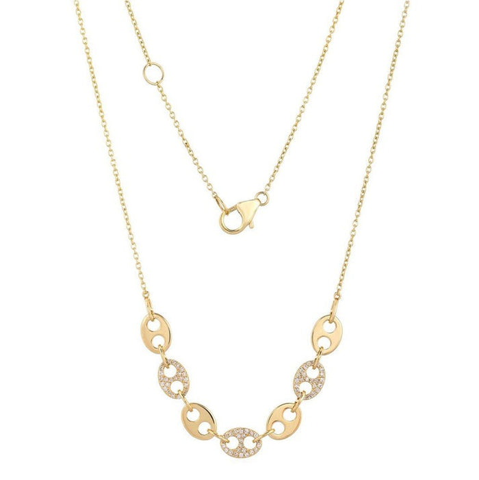 Gold Circle Link Diamond Accent Necklace in 14K Yellow Gold