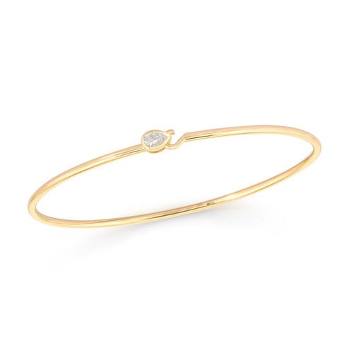 Minimalist Bangle Pear Shaped Emerald Bracelet in 14K Yellow Gold