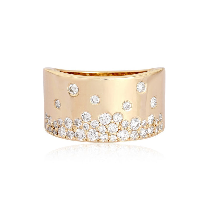 Wide Band Scattered Diamond Ring in 14K Yellow Gold