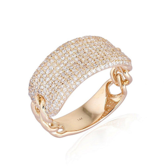 Luxury Ring Wide Pavé Diamond Ring in 14K Yellow Gold