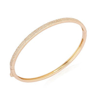 Micro Pave Diamond Oval Bangle Bracelet in 14K Yellow Gold