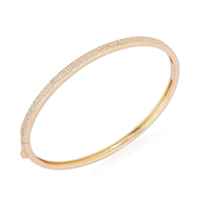 Micro Pave Diamond Oval Bangle Bracelet in 14K Yellow Gold