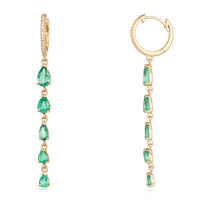 Graduated Pear Cut Emeralds Long Drop Earrings in 14K Gold